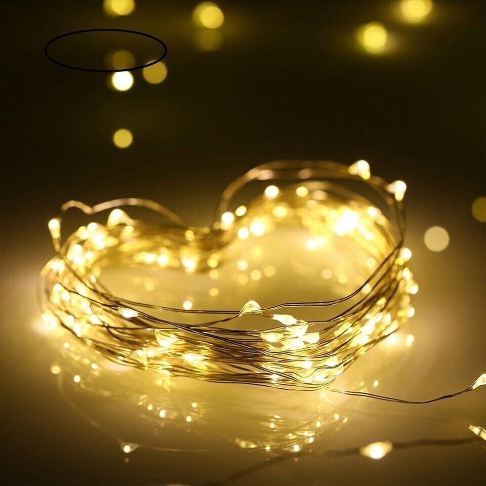 Picture of Garden Decor Warm White Copper Wire LED Firefly String Fairy Lights 50 LED Battery Operated Waterproof Starry Lights for Bedroom Wedding Party Christmas Home Patio Outdoor Decoration Gold