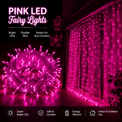 Picture of Pink Fairy Lights 33 Feet 8 Modes LED String Lights for Room Decoration Bedroom Curtain Wedding Party Indoor Outdoor Decorative Lighting Pink