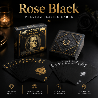 Picture of Black Premium Poker Cards Waterproof PET Plastic Luxury Foil Playing Cards Deck 54 Pcs Durable Flexible Tash Game Cards Gift Set for Family Party and Travel Black