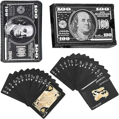 Picture of Black Premium Poker Cards Waterproof PET Plastic Luxury Foil Playing Cards Deck 54 Pcs Durable Flexible Tash Game Cards Gift Set for Family Party and Travel Black
