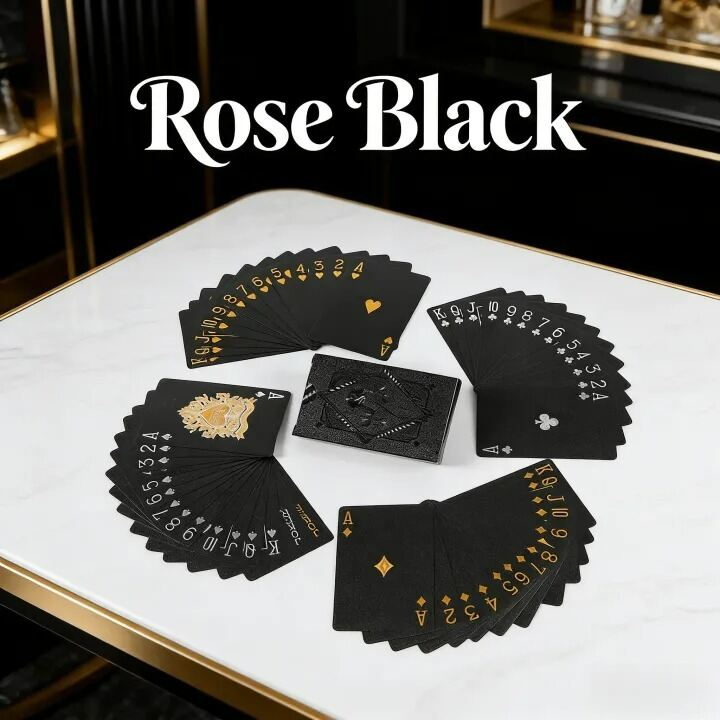 Picture of Black Premium Poker Cards Waterproof PET Plastic Luxury Foil Playing Cards Deck 54 Pcs Durable Flexible Tash Game Cards Gift Set for Family Party and Travel Black