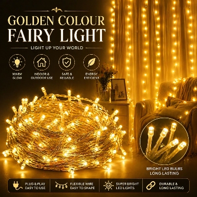 Picture of Golden Fairy String Light 30 Feet Warm Yellow LED Rice Light for Room Decoration Bedroom Party Wedding Festival Indoor Home Decorative Lighting Gold