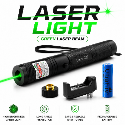 Picture of Green Laser Pointer Light 532nm Adjustable Focus Laser Beam High Power Long Range Green Laser Torch Portable Precision Laser Light for Outdoor Presentation Night Use Travel and Professional Demonstration Green