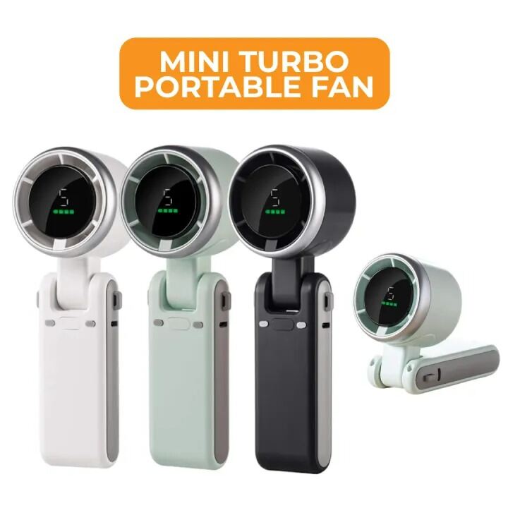 Picture of Turbo Fan Handheld Rechargeable Mini Fan Portable USB Foldable Hanging Fan High Speed Personal Cooling Fan for Travel Outdoor Desk Use Silent Strong Airflow Pocket Cooling Electric Fan Multicolor