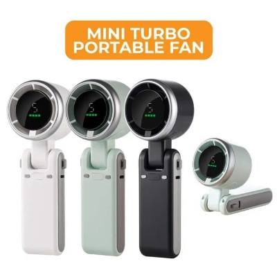 Picture of Turbo Fan Handheld Rechargeable Mini Fan Portable USB Foldable Hanging Fan High Speed Personal Cooling Fan for Travel Outdoor Desk Use Silent Strong Airflow Pocket Cooling Electric Fan Multicolor