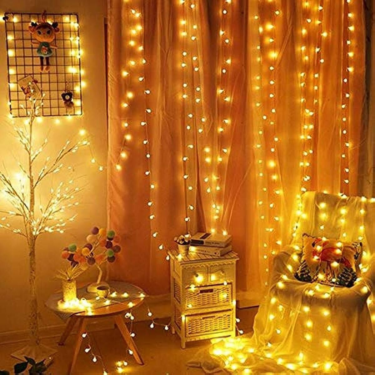 Picture of Golden Colour Fairy String Lights 30 Feet Warm White LED Decorative String Lights for Room Bedroom Curtain Wedding Party Festival Indoor Outdoor Home Decoration Ambient Lighting Fairy Lights Gold