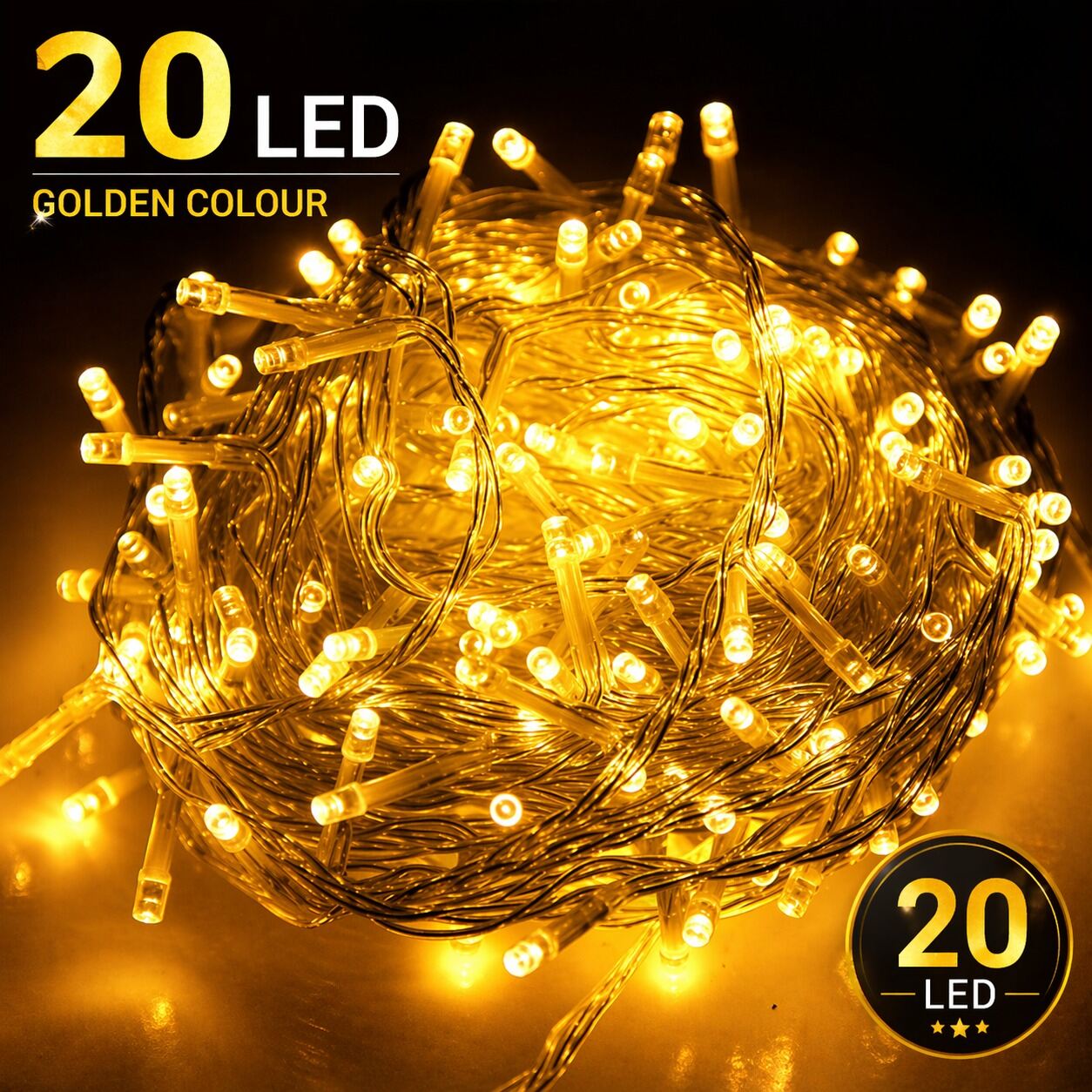 Picture of 20 LED Golden Fairy String Lights Warm White Decorative Fairy Light for Room Bedroom Wedding Party Indoor Outdoor Home Decoration Battery Operated LED String Lights for Festival and Events 20 Led Gold
