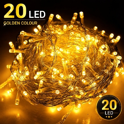 Picture of 20 LED Golden Fairy String Lights Warm White Decorative Fairy Light for Room Bedroom Wedding Party Indoor Outdoor Home Decoration Battery Operated LED String Lights for Festival and Events 20 Led Gold