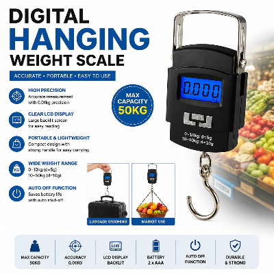 Picture of Digital Hanging Weight Scale Portable Electronic Hook Scale Black High Precision Luggage Parcel Fish Vegetable Market Home Shop Travel Weight Measuring Machine Heavy Duty Digital Weighing Scale Multicolor