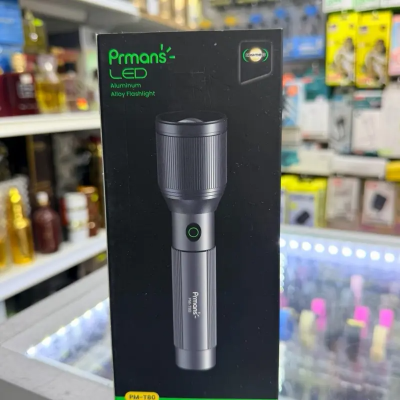 Picture of Prmans PM-T80 Rechargeable LED Flashlight 20W 2000mAh – Aluminum Alloy Long Range Torch Light with Zoom Focus & Type-C Charging Black
