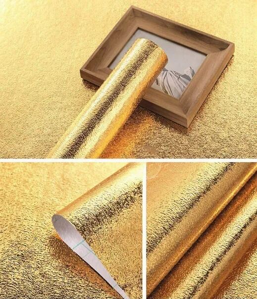 Picture of Kitchen Golden Oil Proof Waterproof Aluminum Foil Adhesive Wallpaper 45cm – Self Adhesive Heat Resistant Wall Sticker for Kitchen Counter Cabinet Shelf Table Protection Gold