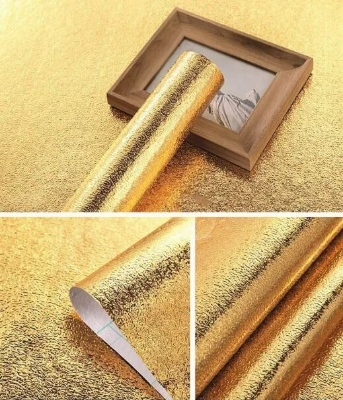 Picture of Kitchen Golden Oil Proof Waterproof Aluminum Foil Adhesive Wallpaper 45cm – Self Adhesive Heat Resistant Wall Sticker for Kitchen Counter Cabinet Shelf Table Protection Gold