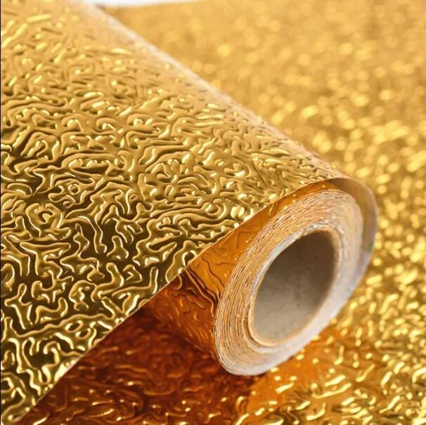 Picture of Kitchen Golden Oil Proof Waterproof Aluminum Foil Adhesive Wallpaper 45cm – Self Adhesive Heat Resistant Wall Sticker for Kitchen Counter Cabinet Shelf Table Protection Gold