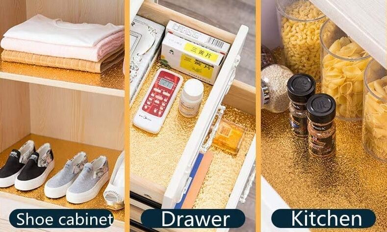Picture of Kitchen Golden Oil Proof Waterproof Aluminum Foil Adhesive Wallpaper 45cm – Self Adhesive Heat Resistant Wall Sticker for Kitchen Counter Cabinet Shelf Table Protection Gold