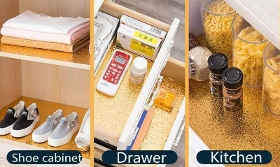 Picture of Kitchen Golden Oil Proof Waterproof Aluminum Foil Adhesive Wallpaper 45cm – Self Adhesive Heat Resistant Wall Sticker for Kitchen Counter Cabinet Shelf Table Protection Gold