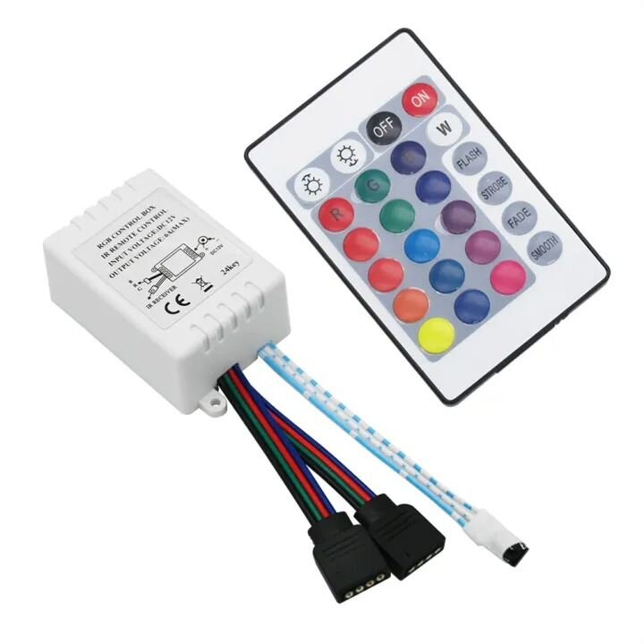 Picture of 24 Key RGB LED Controller with Remote 3 Channel PWM LED Dimmer CE RoHS Certified DC 12V RGB Strip Light Controller for 2835 3528 5050 LED Strip Lights Color Changing Remote Control Module Remote + Controller
