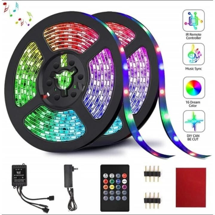 Picture of Waterproof RGB LED Strip Light with Remote Control Color Changing Flexible Fita LED Light for Room TV Ceiling Car Party Home Decoration Ambient Lighting Strip Lights Multicolor