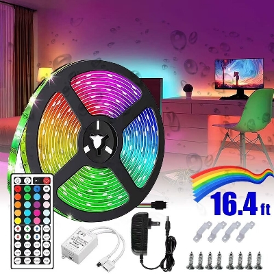 Picture of Waterproof RGB LED Strip Light with Remote Control Color Changing Flexible Fita LED Light for Room TV Ceiling Car Party Home Decoration Ambient Lighting Strip Lights Multicolor