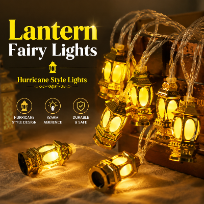 Picture of Gold Color Lantern Fairy Lights Hurricane Style LED String Lights – Decorative Hariken Light for Room Decoration Wedding Party Festival Indoor Outdoor Home Decor Gold
