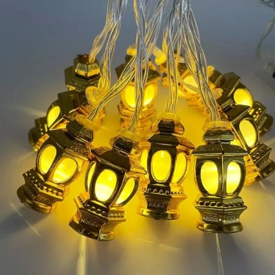 Picture of Gold Color Lantern Fairy Lights Hurricane Style LED String Lights – Decorative Hariken Light for Room Decoration Wedding Party Festival Indoor Outdoor Home Decor Gold
