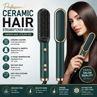 Picture of Professional Ceramic Hair Straightener Brush Fast Heating Electric Straightening Comb Curler Styler for Women and Men Anti Frizz Smooth Hair Styling Tool Salon Quality Hair Straightening Brush 