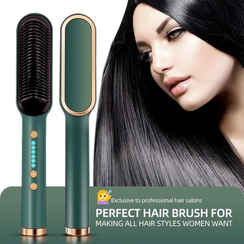 Picture of Professional Ceramic Hair Straightener Brush Fast Heating Electric Straightening Comb Curler Styler for Women and Men Anti Frizz Smooth Hair Styling Tool Salon Quality Hair Straightening Brush 