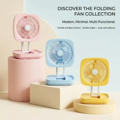 Picture of JK-F666 Rechargeable Folding Desk Fan with LED Light – Heavy Duty Portable USB Foldable Table Fan with Strong Airflow for Home Office Travel Camping Multicolor