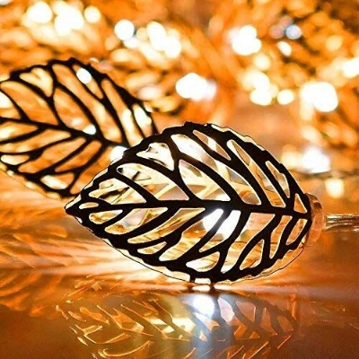 Picture of Metal 3D Leaf Shape Golden Fairy Light Set – Decorative LED String Lights for Home Garden Party Wedding Room Wall Decoration Lighting Gold