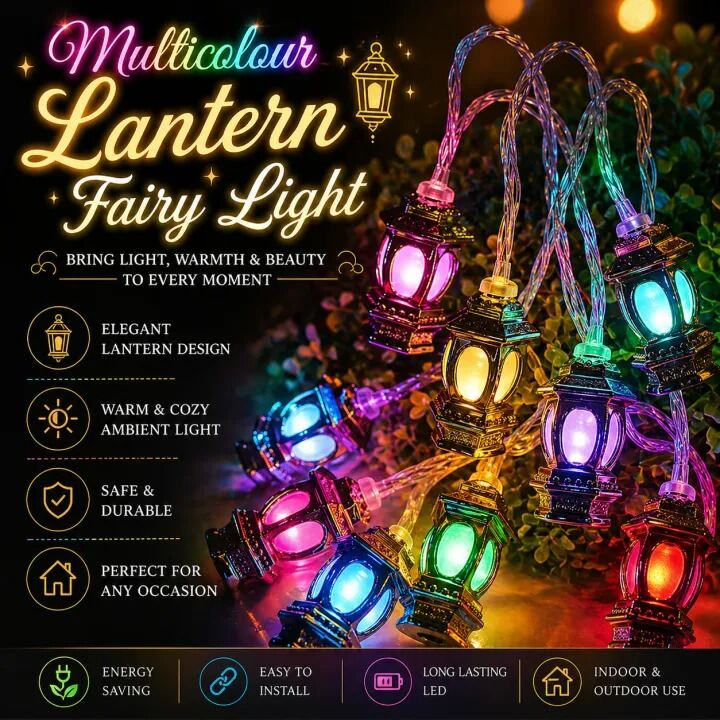 Picture of Multicolor Lantern Fairy Lights Hurricane Style LED String Lights for Room Decoration Bedroom Wedding Party Festival Indoor Outdoor Home Decorative Lighting Multicolor