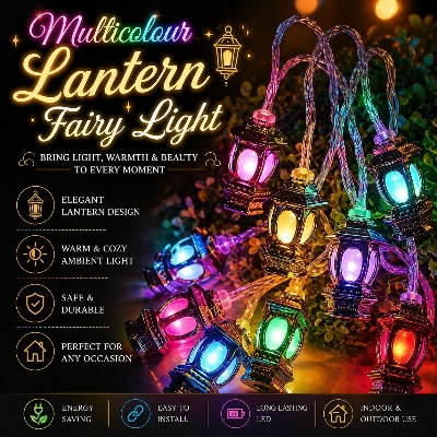 Picture of Multicolor Lantern Fairy Lights Hurricane Style LED String Lights for Room Decoration Bedroom Wedding Party Festival Indoor Outdoor Home Decorative Lighting Multicolor