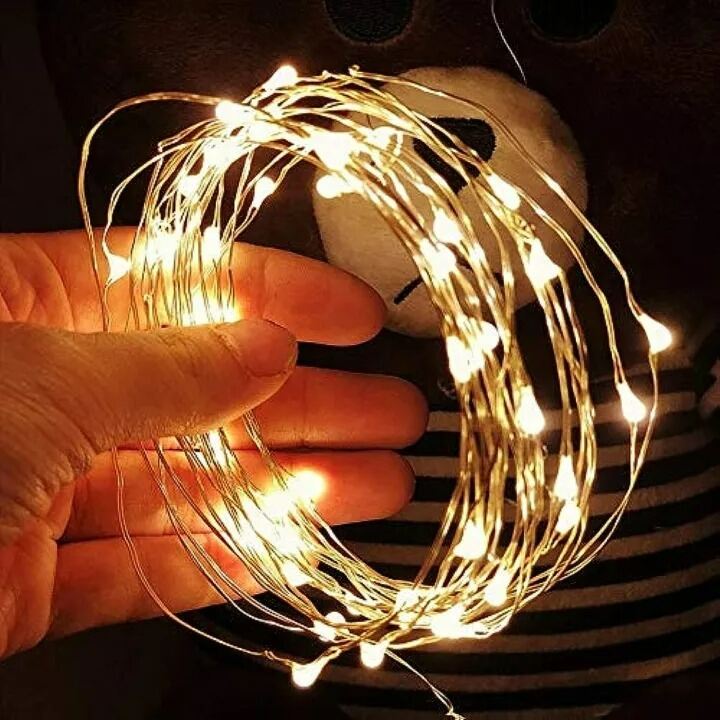 Picture of Battery Operated Decorative Party String Fairy Lights with 50 LED Bulbs – Portable LED Fairy Light for Room Decoration Wedding Birthday Festival Home Decor Gold