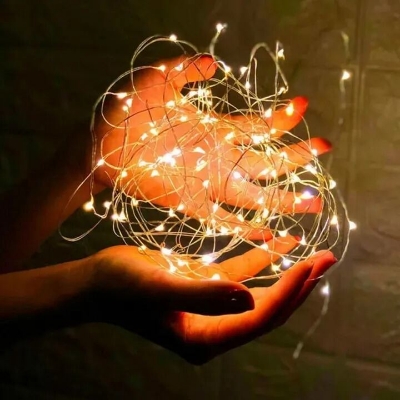 Picture of Battery Operated Decorative Party String Fairy Lights with 50 LED Bulbs – Portable LED Fairy Light for Room Decoration Wedding Birthday Festival Home Decor Gold