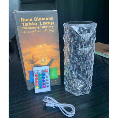 Picture of 16 Color Crystal Rose Diamond Table Lamp | USB Rechargeable RGB Acrylic Touch & Remote Control Night Light Multicolor