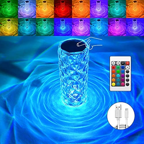 Picture of 16 Color Crystal Rose Diamond Table Lamp | USB Rechargeable RGB Acrylic Touch & Remote Control Night Light Multicolor