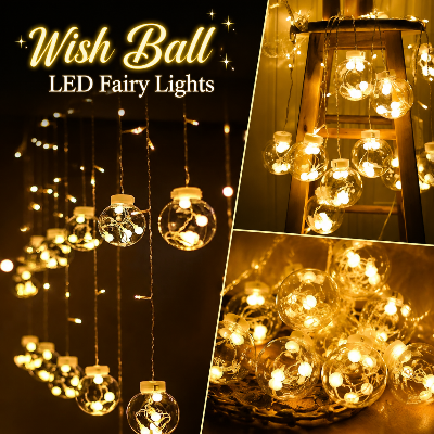 Picture of Wish Ball LED Fairy Lights for Curtains 16 Feet with 12 Wish Balls – Decorative String Lights for Bedroom Living Room Party Wedding Home Decoration Gold