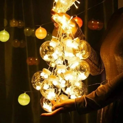 Picture of Wish Ball LED Fairy Lights for Curtains 16 Feet with 12 Wish Balls – Decorative String Lights for Bedroom Living Room Party Wedding Home Decoration Gold