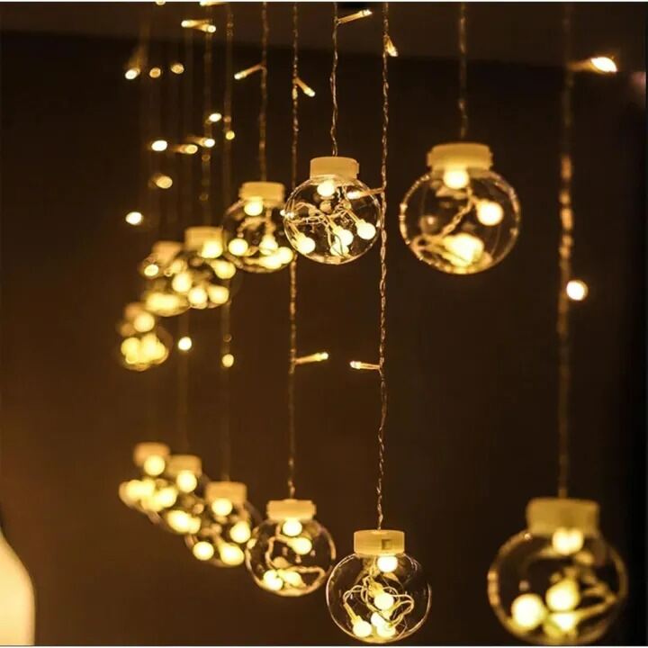 Picture of Wish Ball LED Fairy Lights for Curtains 16 Feet with 12 Wish Balls – Decorative String Lights for Bedroom Living Room Party Wedding Home Decoration Gold
