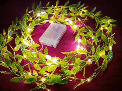 Picture of Artificial Chirol Leaf LED String Light 16 Feet – Battery Operated Decorative Fairy Light with 3 Lighting Modes for Bedroom, Wall, Balcony, Party & Home Decoration Gold