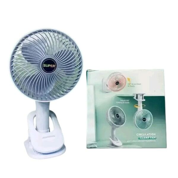 Picture of Rechargeable Circulation Clamp Fan 360 Degree Rotating – Portable USB Clip Fan with Strong Airflow Multi Angle Desk Fan for Home Office Travel Bedroom White