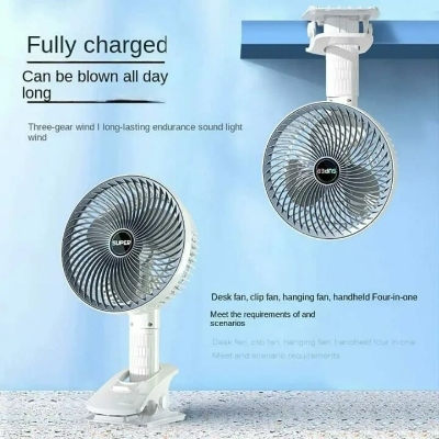 Picture of Rechargeable Circulation Clamp Fan 360 Degree Rotating – Portable USB Clip Fan with Strong Airflow Multi Angle Desk Fan for Home Office Travel Bedroom White