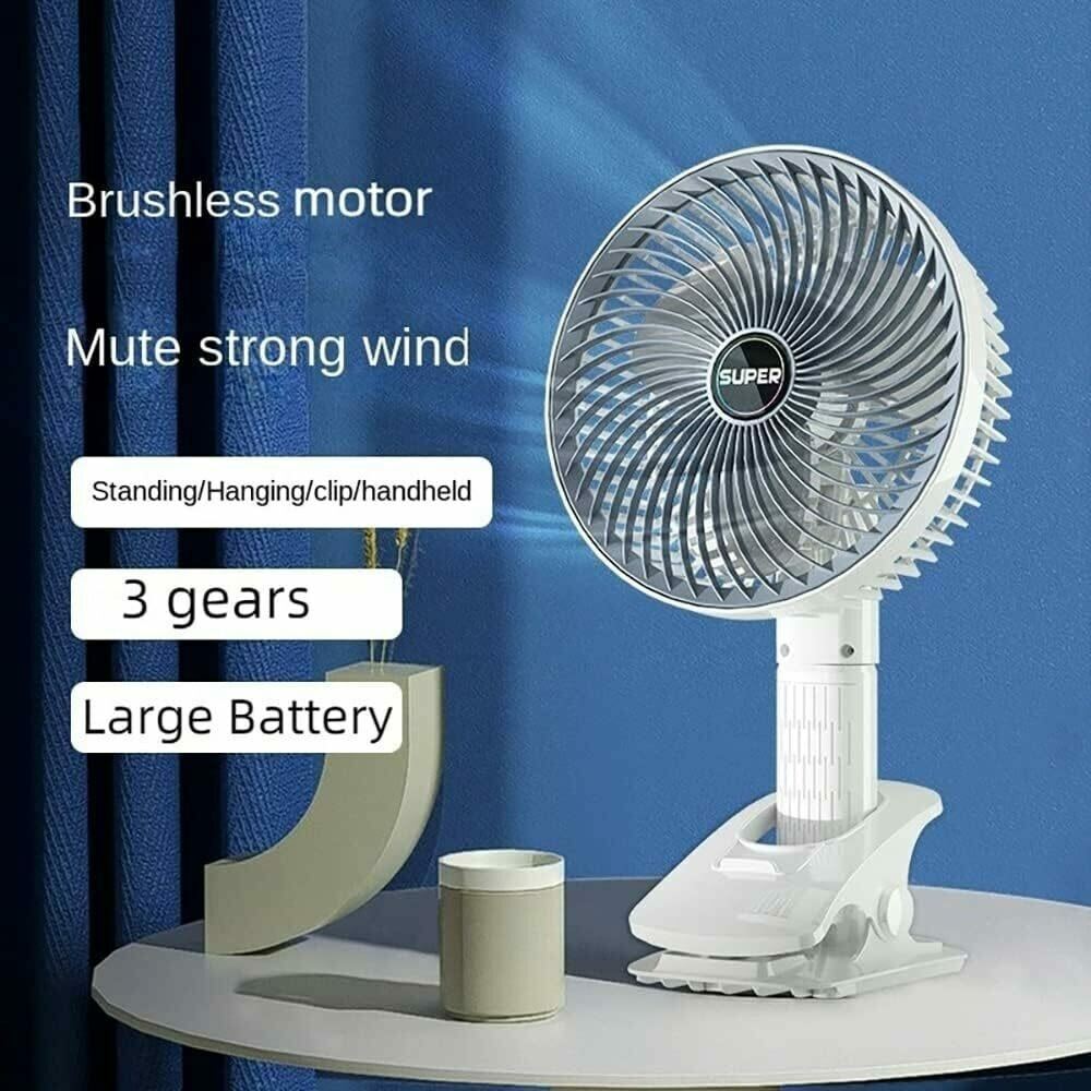 Picture of Rechargeable Circulation Clamp Fan 360 Degree Rotating – Portable USB Clip Fan with Strong Airflow Multi Angle Desk Fan for Home Office Travel Bedroom White