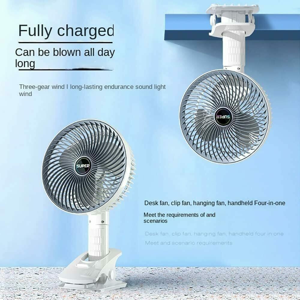 Picture of Rechargeable Circulation Clamp Fan 360 Degree Rotating – Portable USB Clip Fan with Strong Airflow Multi Angle Desk Fan for Home Office Travel Bedroom White