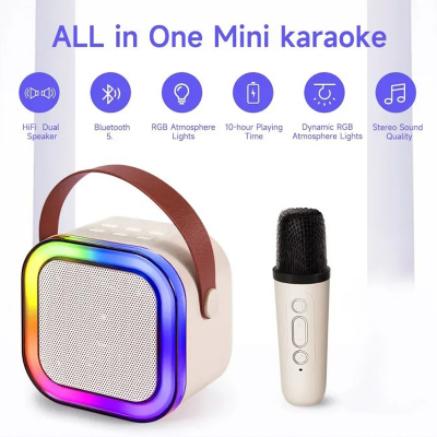 Picture of K12 Karaoke Microphone Speaker Machine | Bluetooth Wireless Karaoke Mic with RGB LED Lights, Built-in Speaker & Rechargeable Battery Multicolor