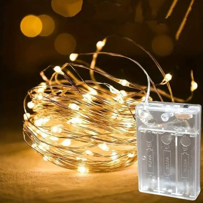 Picture of 2 Battery Operated Golden String Light | 16 Feet Decorative Fairy Light with 3 Lighting Modes Gold