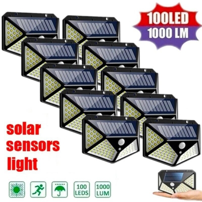 Picture of Solar Power 100 LED PIR Motion Sensor Outdoor Security Light – Waterproof Wall Mounted Garden Lamp for Home Yard Garage Pathway Security Lighting Black