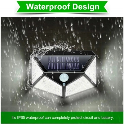 Picture of Solar Power 100 LED PIR Motion Sensor Outdoor Security Light – Waterproof Wall Mounted Garden Lamp for Home Yard Garage Pathway Security Lighting Black