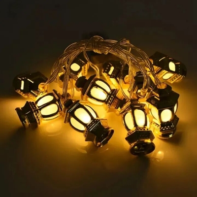 Picture of Gold Color Lantern Fairy Lights Hurricane Style LED String Lights – Decorative Room Decoration Light for Wedding Party Festival Home Indoor Outdoor Decor Gold