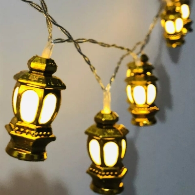 Picture of Gold Color Lantern Fairy Lights Hurricane Style LED String Lights – Decorative Room Decoration Light for Wedding Party Festival Home Indoor Outdoor Decor Gold