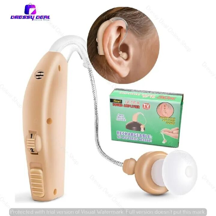 Picture of Ultra Rechargeable Sound Amplifier BTE System – 30X Sound Amplification Hearing Aid with Charging Station, Adjustable Volume and Comfortable Ear Hook Design Brown