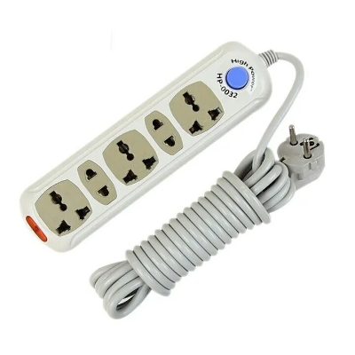 Picture of HP 5 Port Power Strip 2500W – Heavy Duty Multiplug Extension Socket with 7ft Cable, Power Switch, LED Indicator & Universal Sockets for Home Office Shop Use White